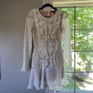 BCBG White Lace Ruffled Mini Dress